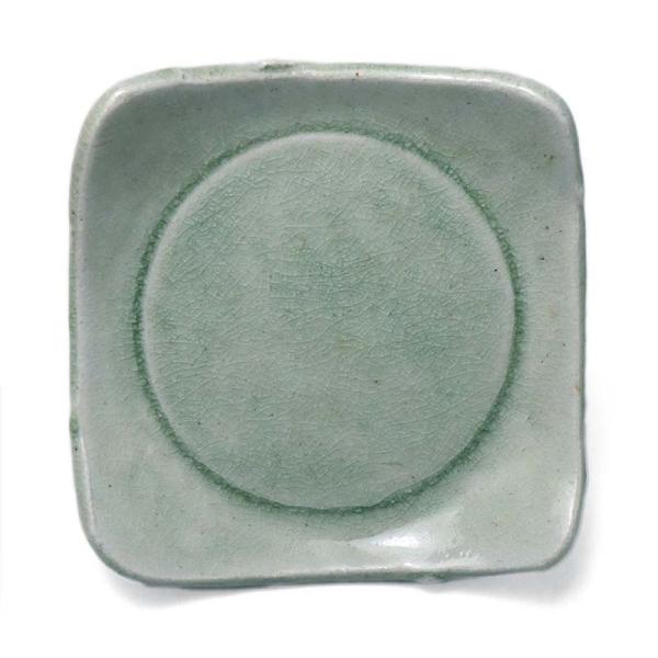 瀬戸焼：灰釉ビードロ5.5寸角皿・有松進《中皿・16.5cm》