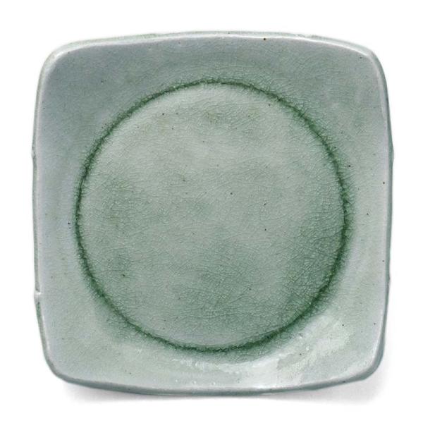 瀬戸焼：灰釉ビードロ6.5寸角皿・有松進《中皿・20.0cm》