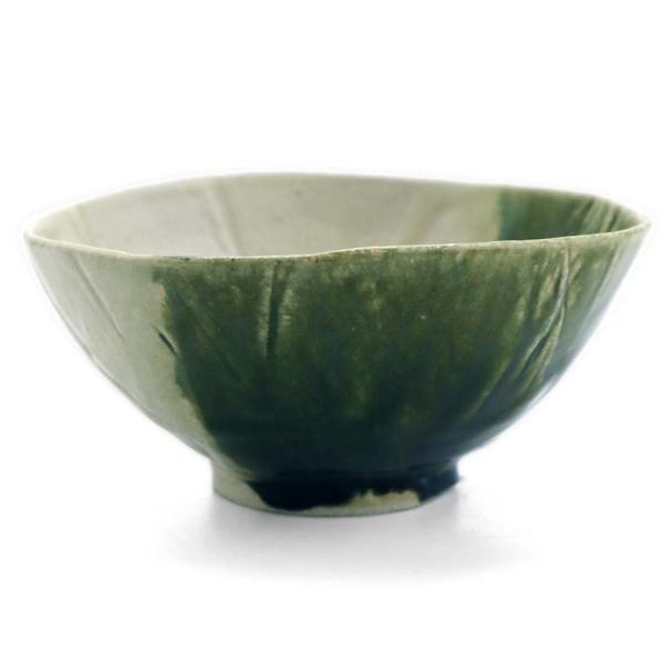 織部焼：織部掛け分け飯碗・有松進《飯碗・12.5cm》