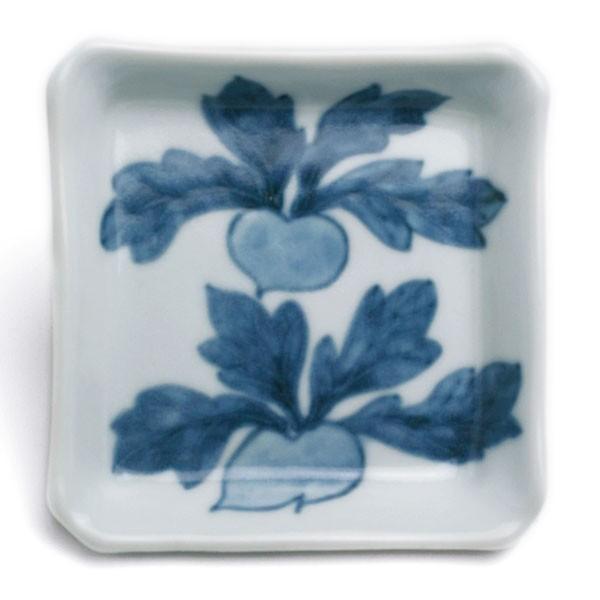 染付角小皿・大・蕪文・植山昌昭《豆皿・9.2cm》