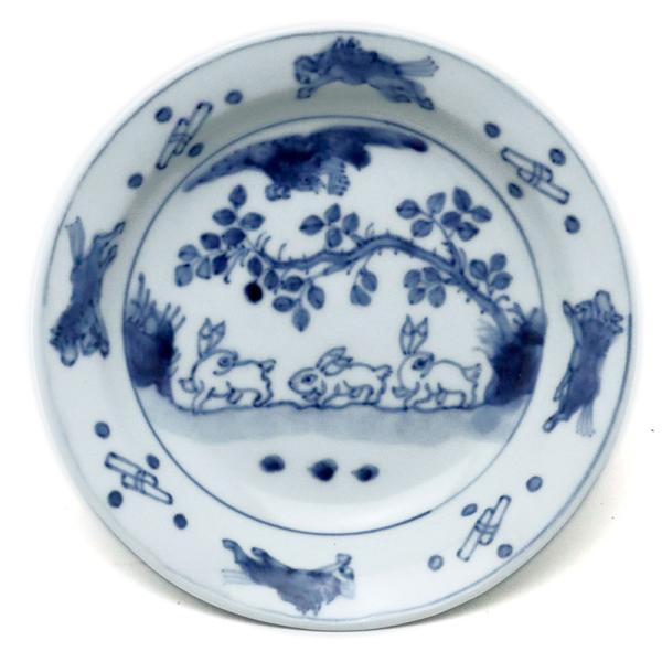 染付天啓三兎文皿・植山昌昭《小皿・16.0cm》