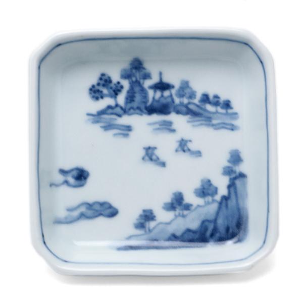 正角小皿・大・山水文・植山昌昭《豆皿・9.2cm》