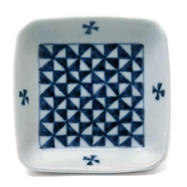 正角小皿・大・高台なし・市松鱗文・植山昌昭《豆皿・9.2cm》