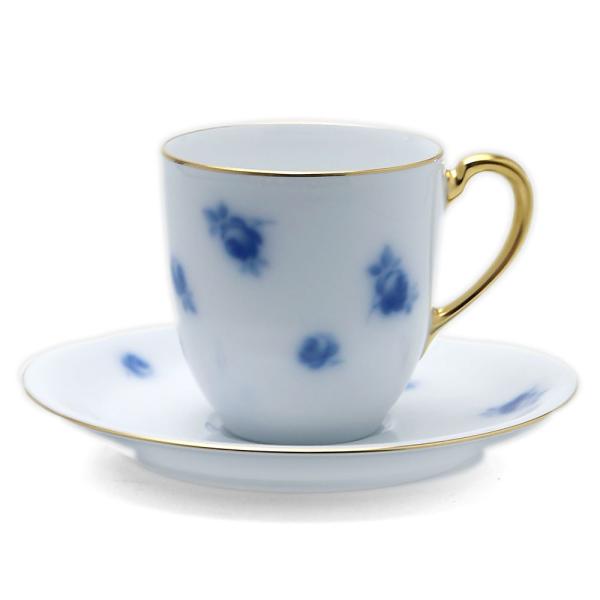 磁器：バラ文岡染めコーヒー碗皿・大倉陶園《コーヒーカップ・皿セット・140ml》