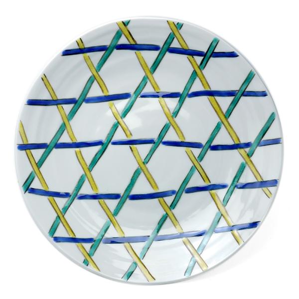 九谷焼：青手かごめ文7寸皿・九谷美陶園《中皿・21.7cm》