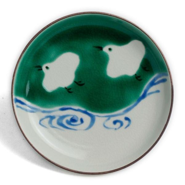 九谷焼：絵変わり千鳥文3.5寸皿・九谷美陶園《小皿・11.5cm》