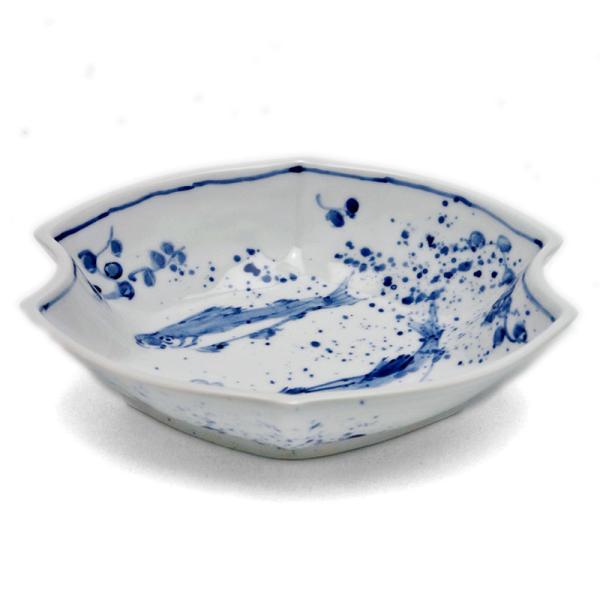 九谷焼：染付川魚文様向付・九谷美陶園《向付・小鉢・16.0cm》