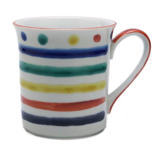 九谷焼：五彩横縞文マグカップ・九谷美陶園《コーヒーカップ・200ml》