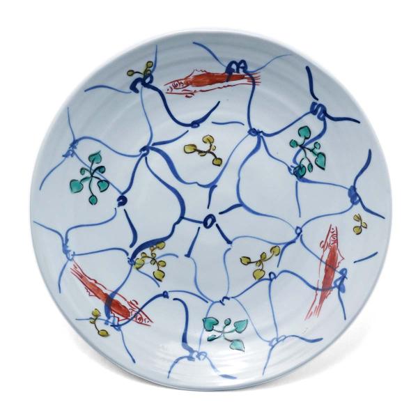 九谷焼：染入網目藻魚文様7寸皿・九谷美陶園《中皿・22.0cm》