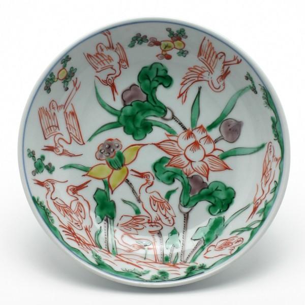 九谷焼：南京赤絵蓮鷺文皿・須田菁華 《小皿・14.8cm》