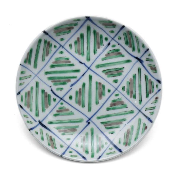 九谷焼：色絵綾文皿・小・須田菁華《小皿・14.2cm》