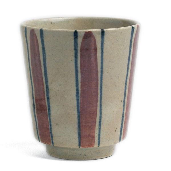 伊賀焼：紅呉須縞文筒湯呑・杉本寿樹《湯呑》