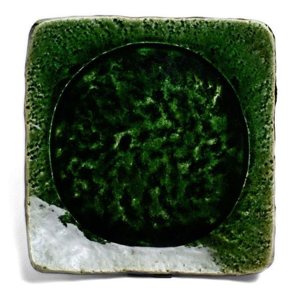 織部焼・総織部：織部丸紋8寸角皿・石目・長森慶《大皿・盛皿・24.5cm》