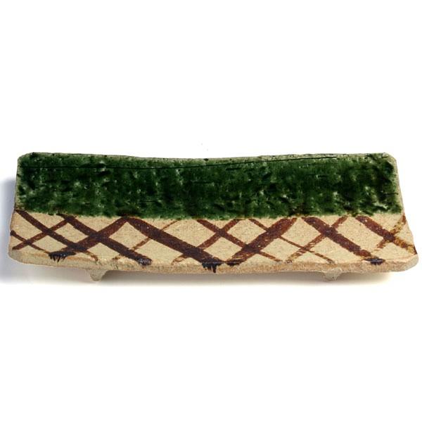 織部焼：織部垣文長板皿・中・長森慶《中皿・20.5cm》