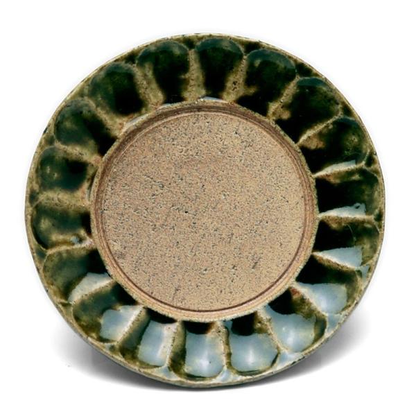 織部焼：織部3寸菊皿・カガミ・長森慶《豆皿・9.7cm》