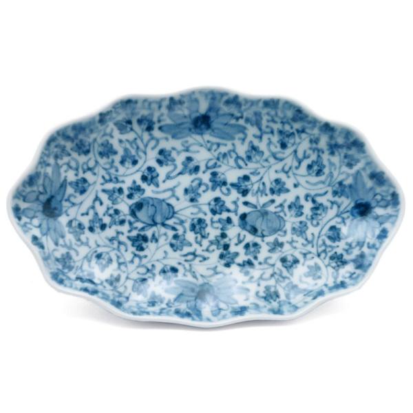 染付：花唐草舟形皿・阪東晃司《扁形皿・長皿・銘々皿・中皿・21.6cm》