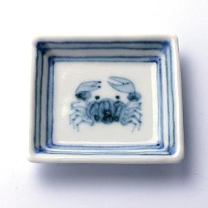 染付角豆皿・かに・阪東晃司
