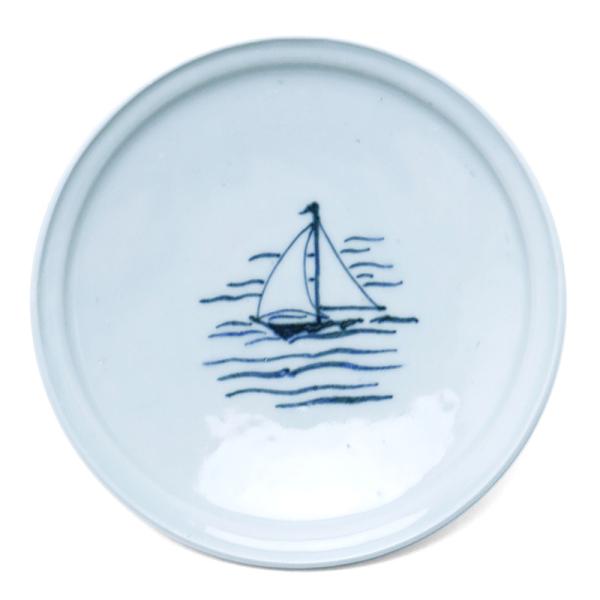 染付ヨット文5寸皿・阪東晃司 原画 戸田勝久《小皿・15.3cm》