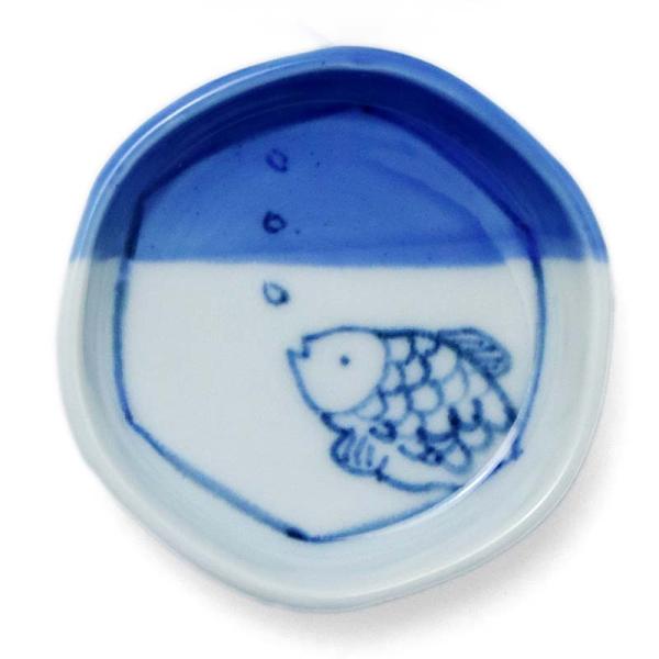 染付金魚文六角豆皿・阪東晃司《豆皿・6.2cm》