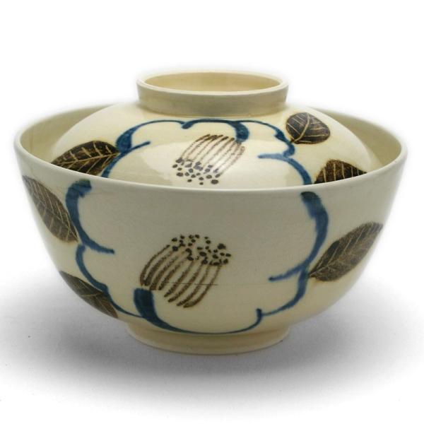 京焼・鉄絵呉須椿文蓋向付・伏原博之