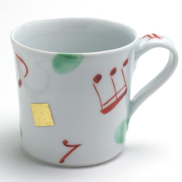 色絵：音符マグカップ・金箔色絵・古川章蔵《マグカップ・コーヒーカップ・200ml》