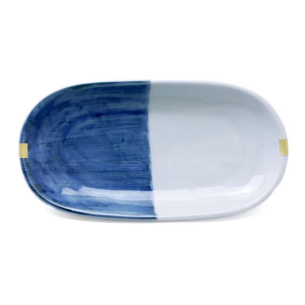 《定期販売》染付かきわけ小判中皿・古川章蔵《中皿・23.0cm》