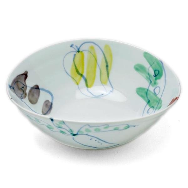 色絵：色絵野菜文楕円鉢・古川章蔵《大鉢・楕円鉢・盛り鉢・21.0cm》