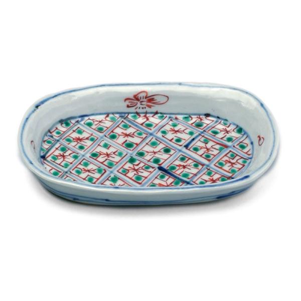 九谷焼：色絵染付小判形皿・中・正木春蔵《小皿・楕円皿・小判皿・12.0cm》