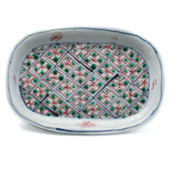九谷焼：色絵染付小判形皿・大・正木春蔵《小皿・楕円皿・小判皿・17.0cm》