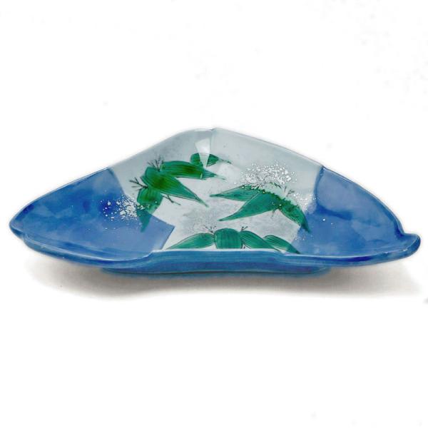 九谷焼：色絵銀彩雪笹文結文形向付・正木春蔵《向付・中皿・扁形皿・23.6cm》