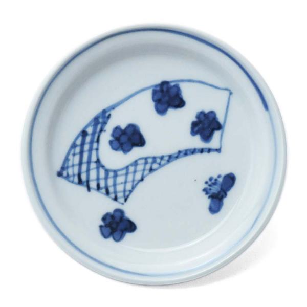 九谷焼：染付扇面文小皿・正木春蔵《豆皿・8.7cm》