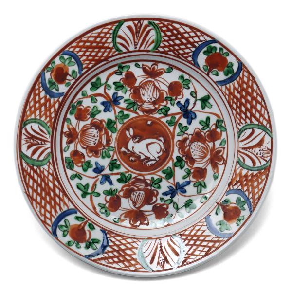 九谷焼：呉須赤絵牡丹兎文平鉢-1・正木春蔵《大皿・25.5cm》