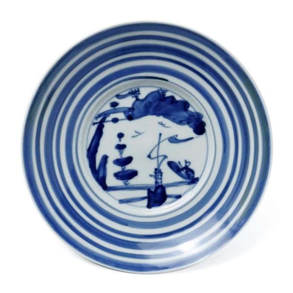 九谷焼：染付山水図6寸段皿・正木春蔵《中皿・19.0cm》