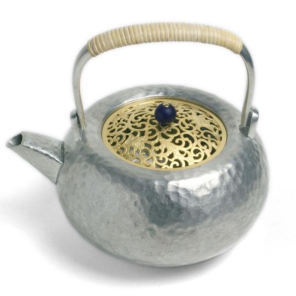 《受注制作》錫銚子・鍍金透彫宝相華唐草文蓋・ゆり工房・高谷信雄《酒器・300ml》