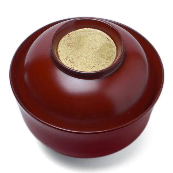 漆器・輪島塗：朱蓋に箔丸底端反椀・奥田志郎・山本哲《汁椀・雑煮椀・250ml・11.5cm》