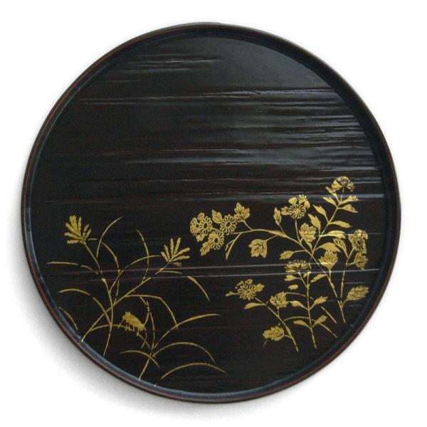 秋草箔絵へぎ目9寸丸盆・奥田志郎・山本哲