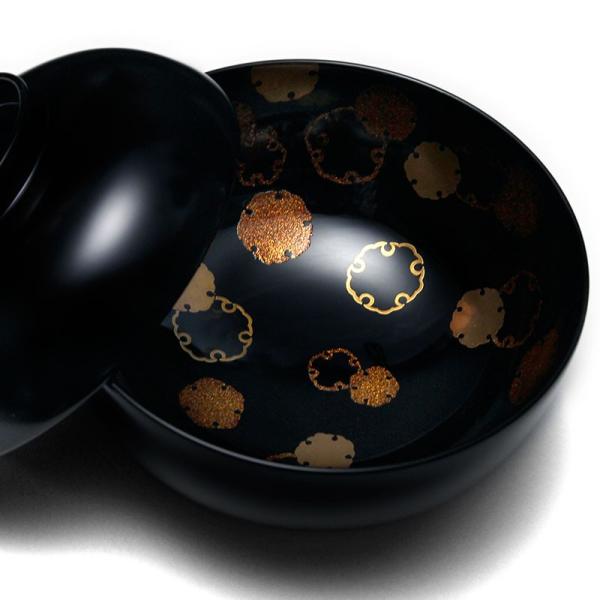 漆器・雪輪蒔絵黒大椀No.2・奥田志郎 &amp; 竹田省