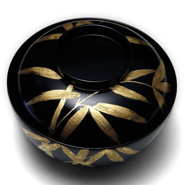 漆器・竹文箔絵黒大椀・奥田志郎 &amp; 山本哲