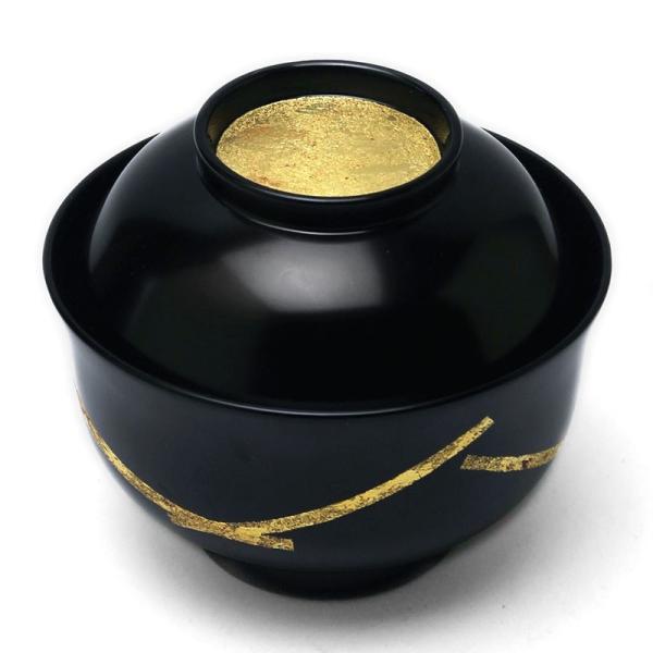 漆器：切箔絵黒端反椀・奥田志郎・山本哲《お椀・汁椀・250ml》