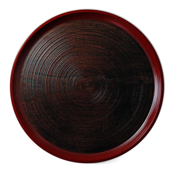漆器・輪島塗：尺二縁朱膳・奥田志郎《お膳・36.3cm》