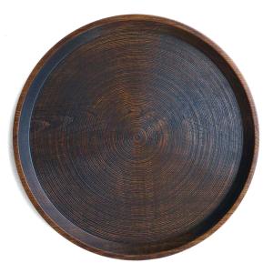 漆器・輪島塗：拭漆筋目尺3丸盆・奥田志郎《お膳・39.7cm》
