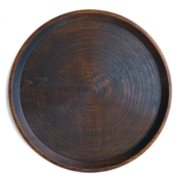 漆器・輪島塗：拭漆筋目尺3丸盆・奥田志郎《お膳・39.7cm》