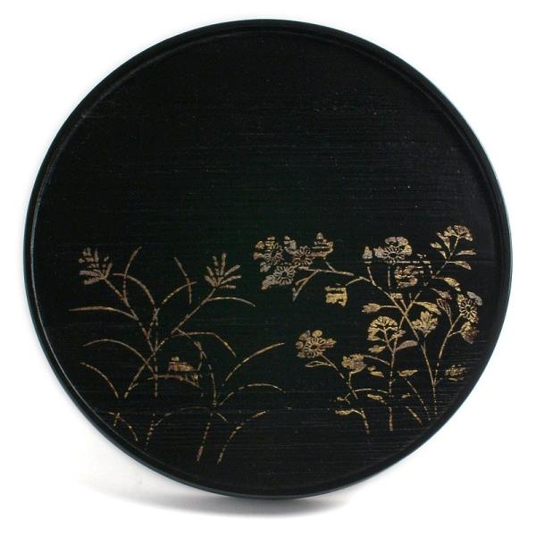 秋草箔絵へぎ目9寸丸盆・山本哲