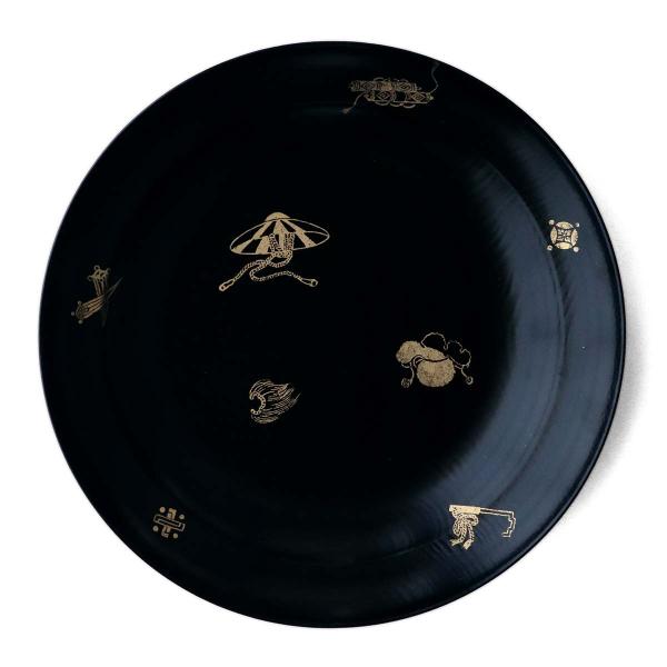 漆器：栓9寸木瓜鉢・宝尽くし箔絵・朱・守田漆器《大鉢・27.0cm》