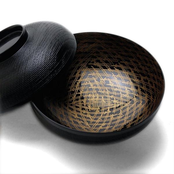 松葉図黒糸目椀・尚古堂・竹田省［5客1組］