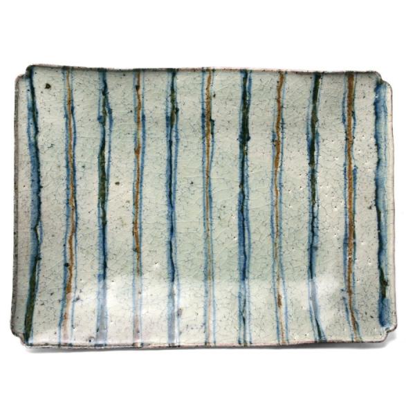 縞二色9×6.5寸長角皿・杉本太郎《中皿・19.5cm》