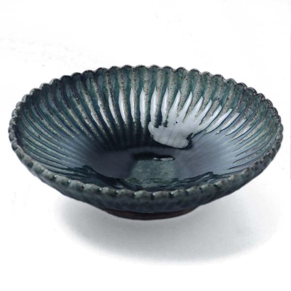 陶器：6寸菊花鉢・緑・杉本太郎《中鉢・19.0cm》