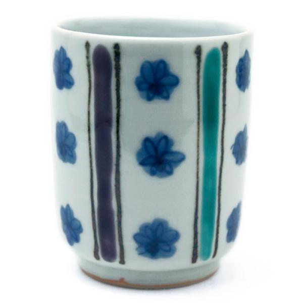 色絵縞に花紋湯呑・樋山真弓《湯呑》