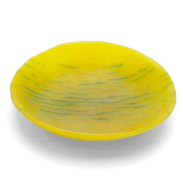 ガラス：さざなみ紋小皿10cm・黄・d.Tam《豆皿・10.0cm》