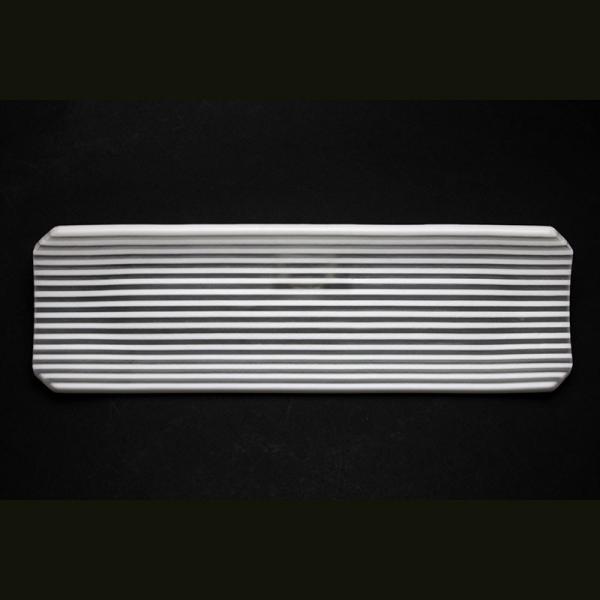 ガラス：白透ストライプ横長皿・d.Tam《中皿・29.0cm》